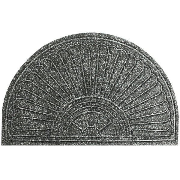 A grey WaterHog doormat with a fan shaped design.