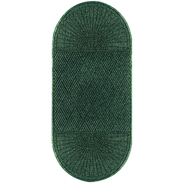 A green rectangular WaterHog mat with a diamond pattern.