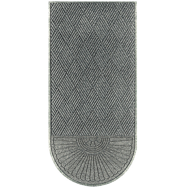 A grey rectangular WaterHog doormat with a diamond pattern.