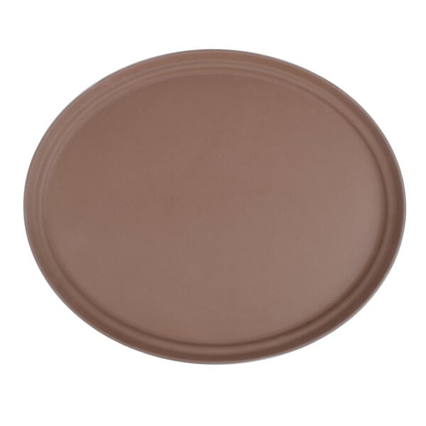 A brown oval Thunder Group fiberglass non-skid serving tray.