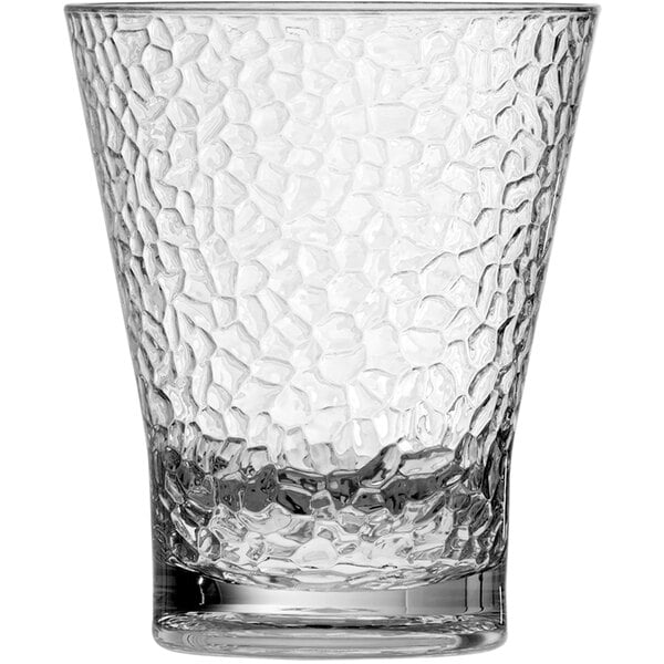A Fortessa clear plastic juice glass with a textured surface.