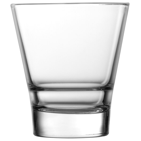 A case of 12 clear Fortessa Basics Elixir rocks glasses.
