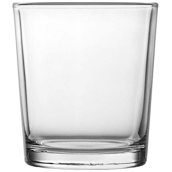 A clear Fortessa Barca double old fashioned glass.