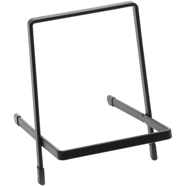 An American Metalcraft black metal display stand on a counter.