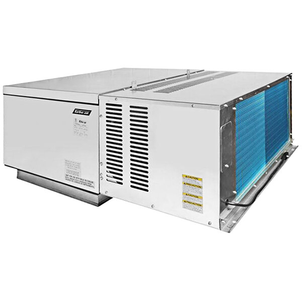 A white rectangular Turbo Air walk-in cooler refrigeration unit with a vent.