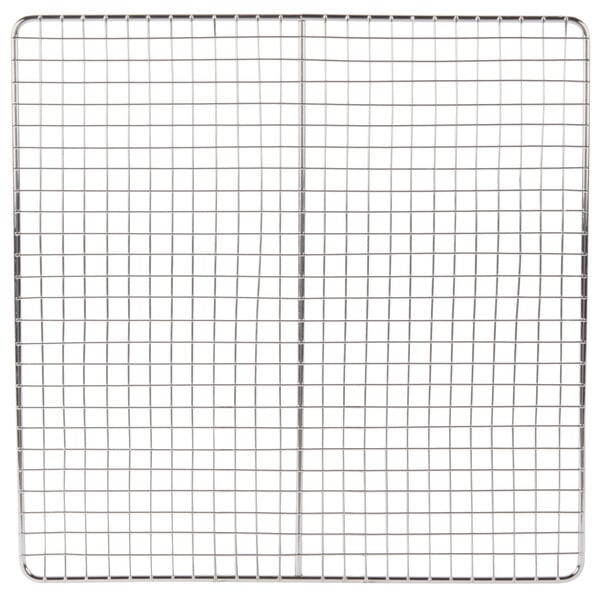 A 13 1/2" x 13 1/2" wire mesh grid for a fryer on a white background.
