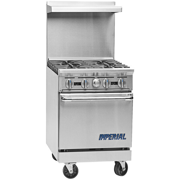 A large stainless steel Imperial Range liquid propane griddle with cabinet base.