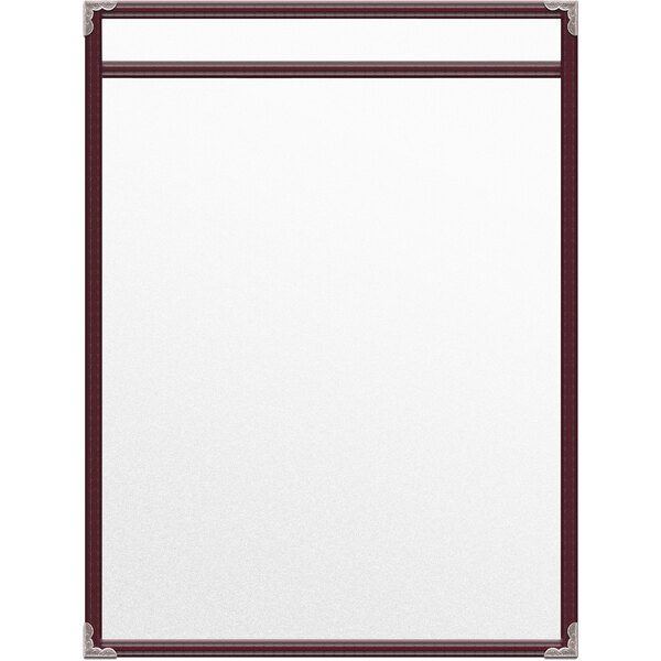 A white board with a maroon frame.