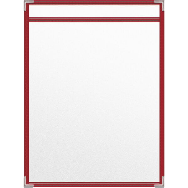 A red rectangular menu cover with white bordering.