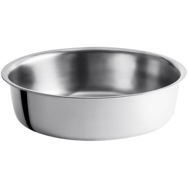 A stainless steel round water pan.