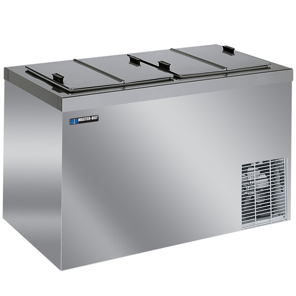 A Master Bilt stainless steel ice cream dipping cabinet with three flip lid trays.