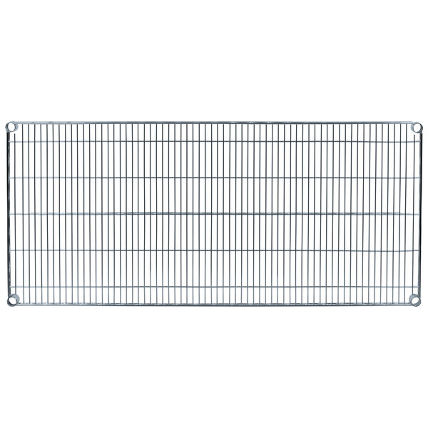 A Metro Super Erecta wire shelf with a metal grid and metal handles.