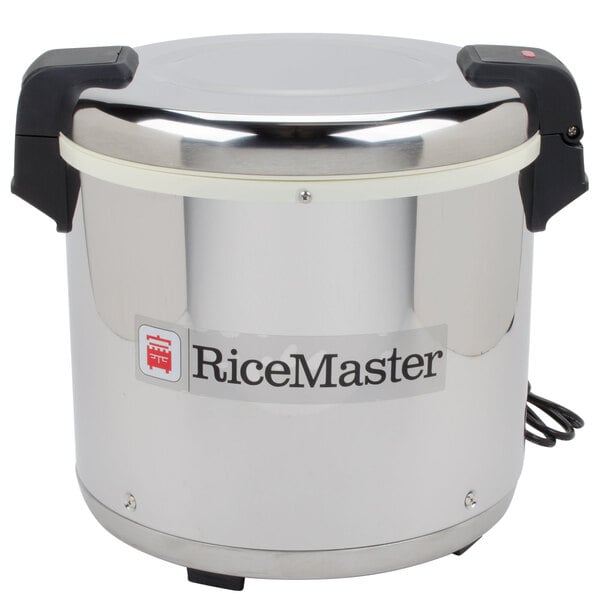 A Town commercial rice warmer with a stainless steel pot and black handles.