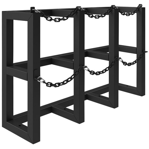 A black metal Durham Gas Cylinder Rack with chains.