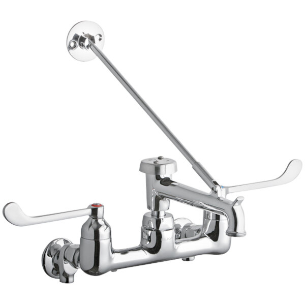 An Elkay chrome wall-mounted mop sink faucet with two wristblade handles.