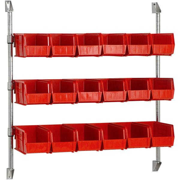A Quantum wall mount with 18 red divider bins.
