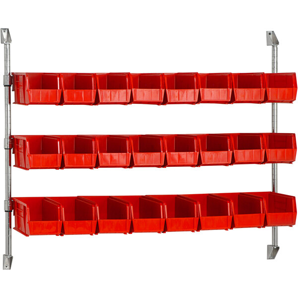 A Quantum wall mount with 24 red divider bins.