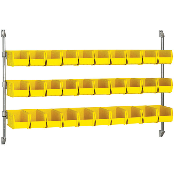 A Quantum yellow wall mount with 30 yellow divider bins.