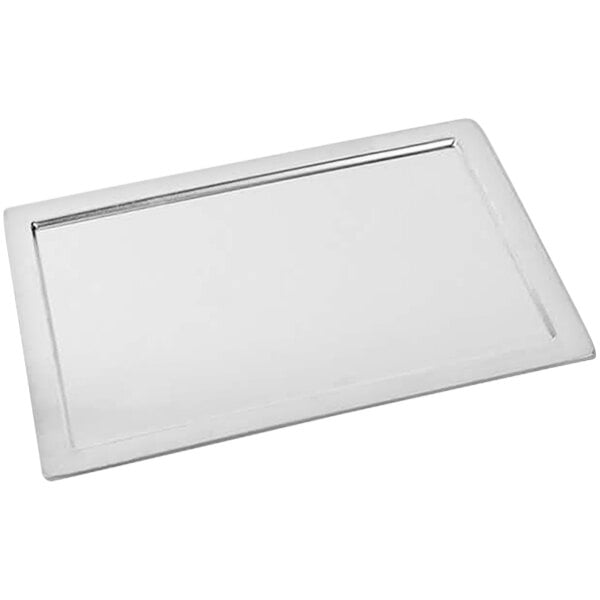 An American Metalcraft rectangular metal plate with a silver finish.