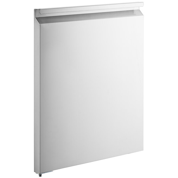 A white rectangular door with a black border on a white background.