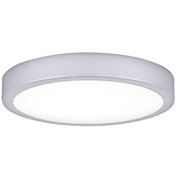 A white circular LED light fixture for Canarm industrial fans.