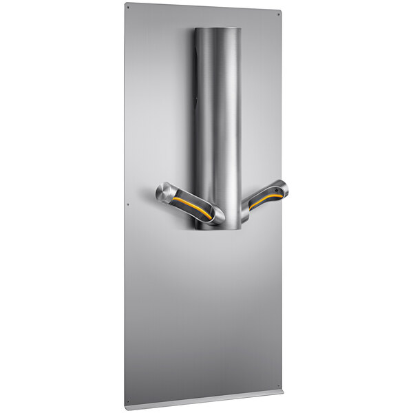 The back panel for a Dyson 9kJ hand dryer, featuring a metal tube and silver object.