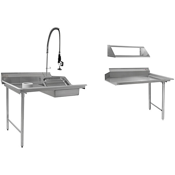 A stainless steel Eagle Group left-to-right dishtable with two sinks.