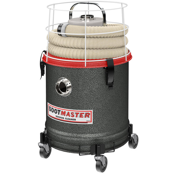 A black and red Mastercraft SootMaster furnace cleaning vacuum on wheels.
