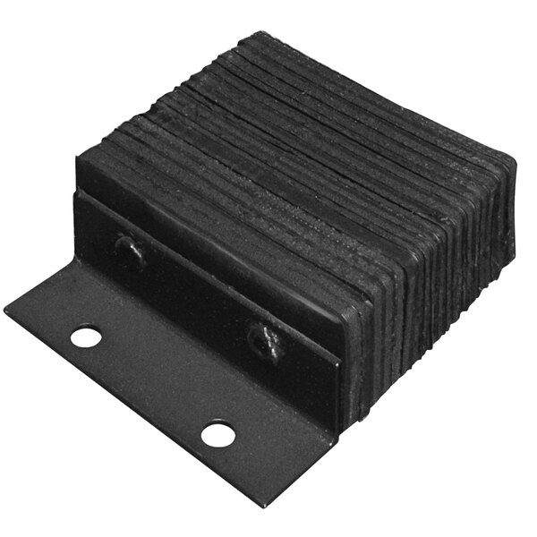 A black rubber pad with two holes on a Ideal Warehouse horizontal laminated dock bumper.