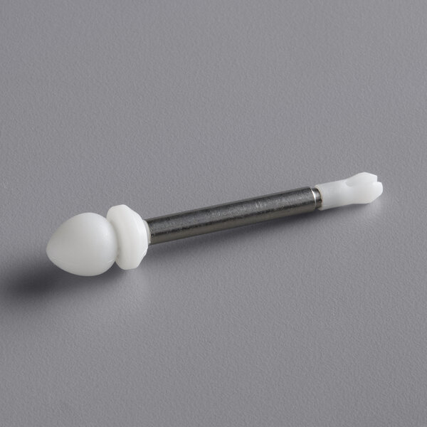 A small white and silver metal pin with a metal rod.