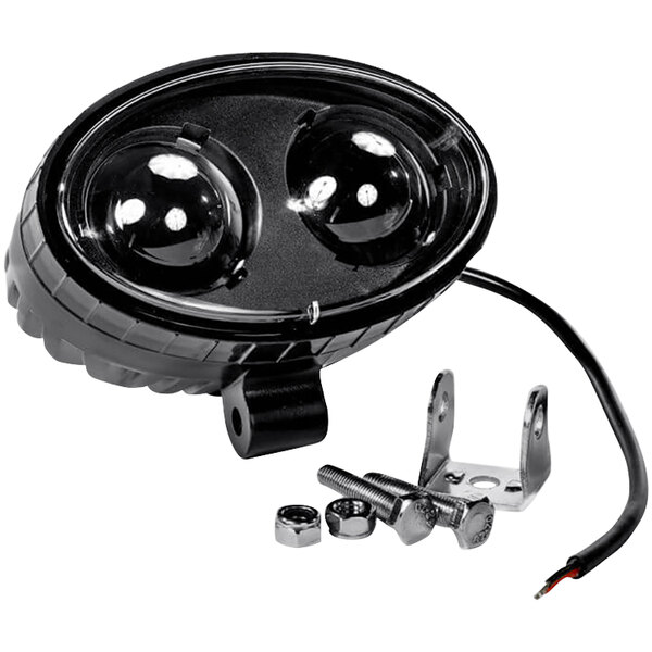A black round Ideal Warehouse rear forklift spotter light with a wire and screws.