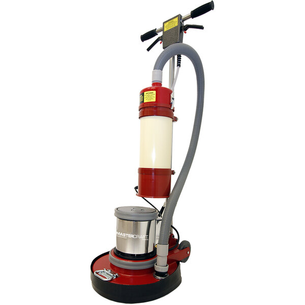 A red and white Mastercraft floor sander with vacuum attachment.
