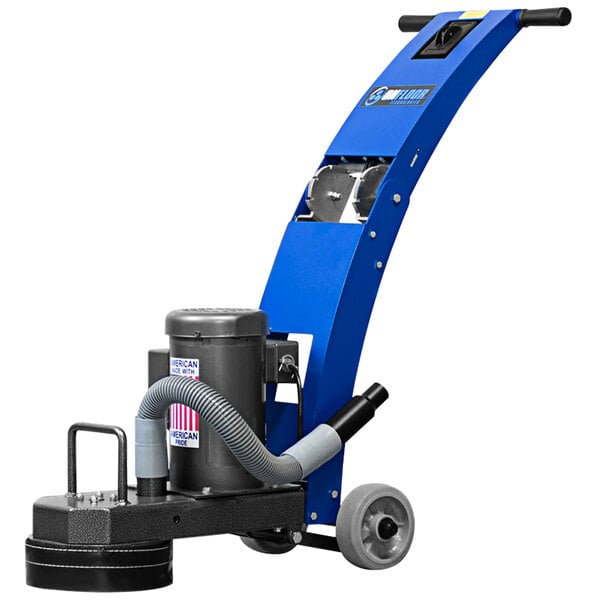 An Onfloor 9" concrete floor polisher with a blue and black design.