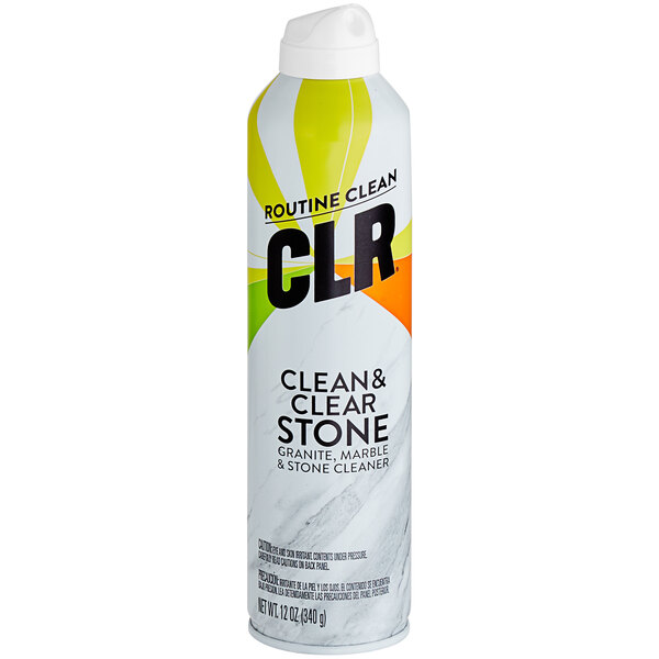 A can of CLR Clean and Clear Stone, Marble, and Granite Cleaner.