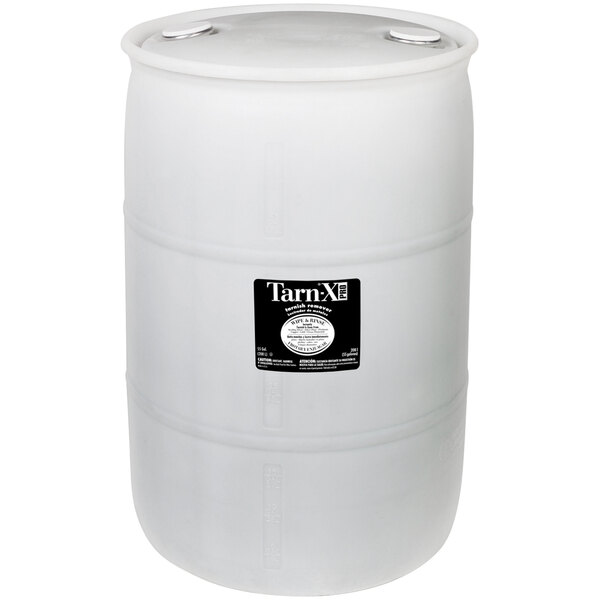 A white plastic barrel of Tarn-X PRO Tarnish Remover with a black label.