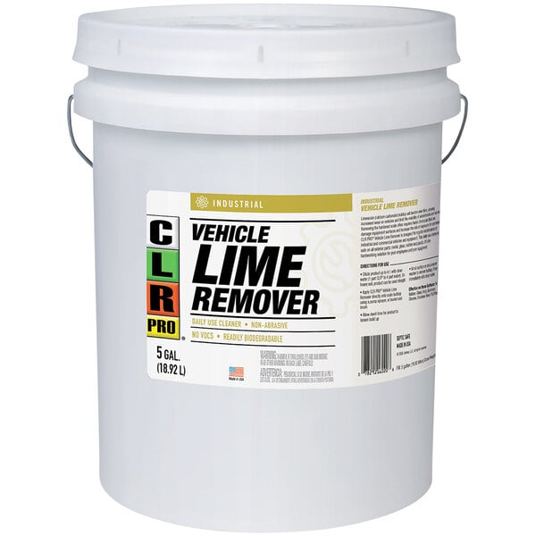 A white CLR Pro bucket with a white lid and label.