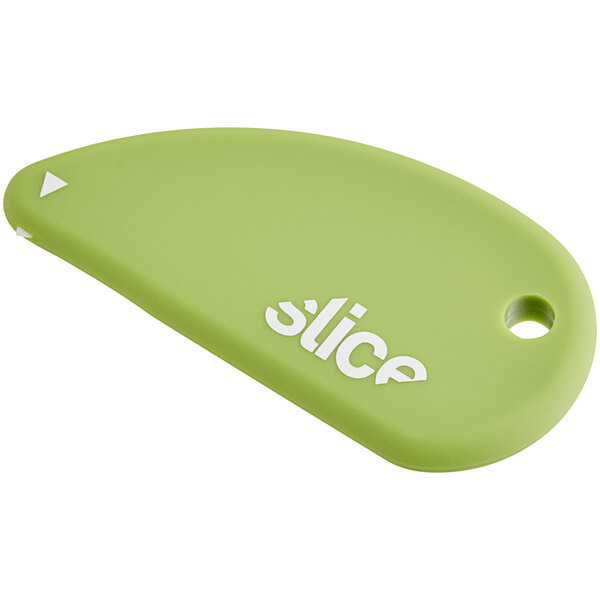A green Slice Safety Cutter with white text on a white background.