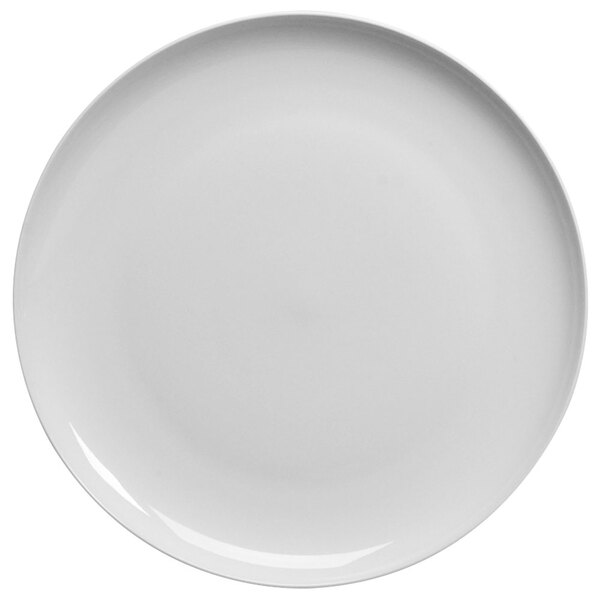 A Homer Laughlin Ameriwhite Alexa bright white china plate with a white rim.