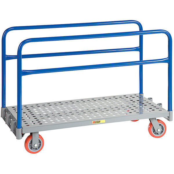 A blue and gray Little Giant panel truck with perforated deck and polyurethane wheels.