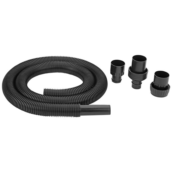 A black Shop-Vac vacuum hose with ends.
