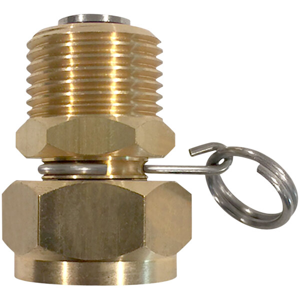 A Sani-Lav brass swivel hose adapter with brass fittings.