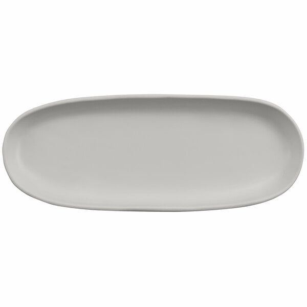 A white oval platter with a small rim.