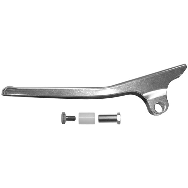 A silver metal Sani-Lav handle with screws and a nut.