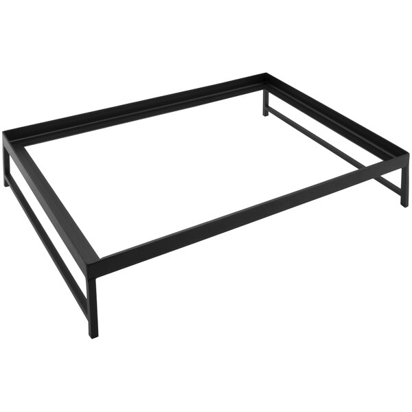 A gray rectangular flat stand with a black metal frame.