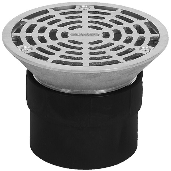 A round metal Josam floor drain with a Nikaloy strainer and black base.