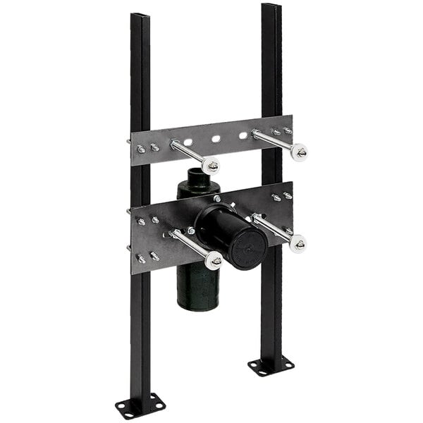 A black metal Josam floor mount sink carrier frame with support plate and waste fitting.