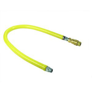 A yellow hose with silver ends.
