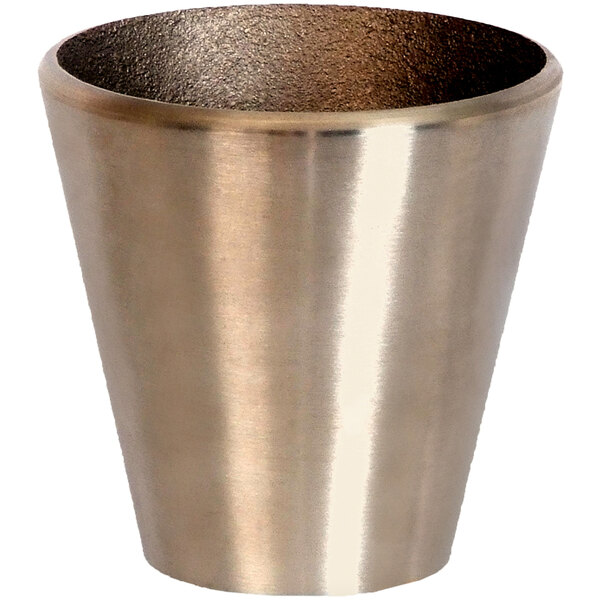 A close up of a Josam Nikaloy round metal funnel with a silver finish.