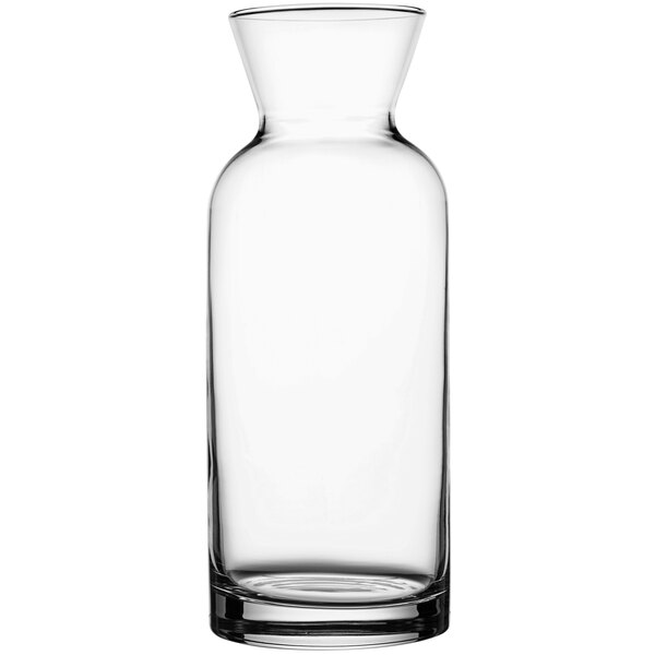 A clear glass carafe with a cone top.