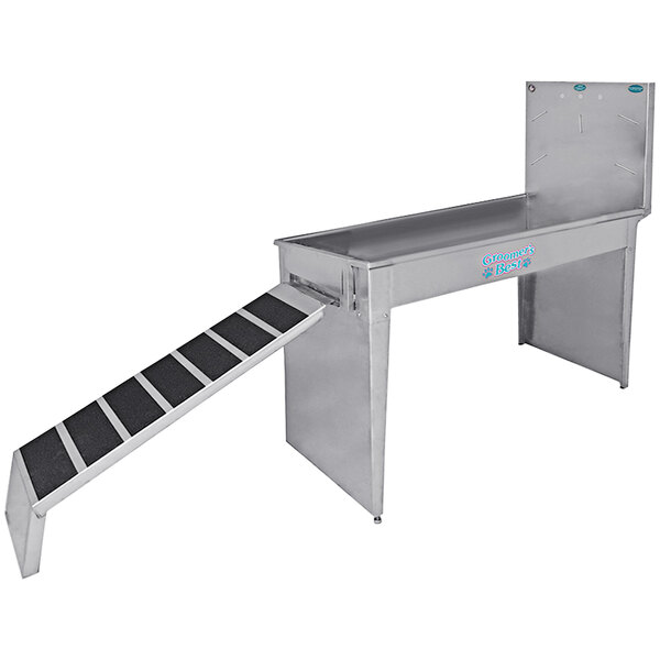 A Groomer's Best stainless steel ADA in-line dog bathing tub with a ramp.